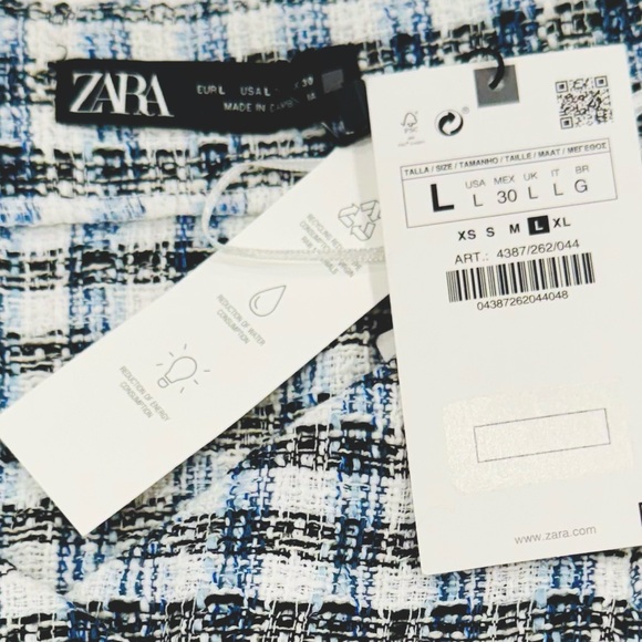 ZARA Off The Shoulder Textured Checkered Crop Top 3/4 Sleeve NWT Size Large - Picture 5 of 6